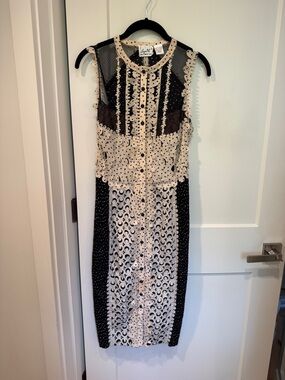 Anthropologie Black and Ivory Lace-Trim Midi Dress